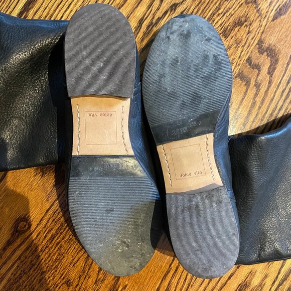 Black Leather Dolce Vita Knee High Flat Boot - Picture 3 of 4